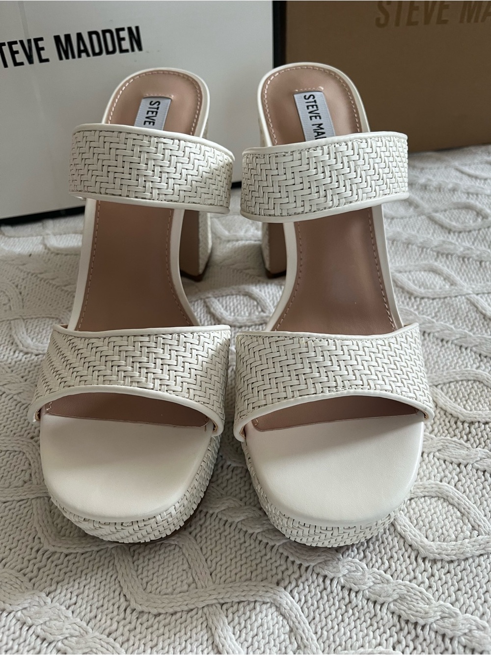 Steve Madden “Stance” Cream Woven Slip On Platform Sandal Various Sizes - Picture 4 of 14